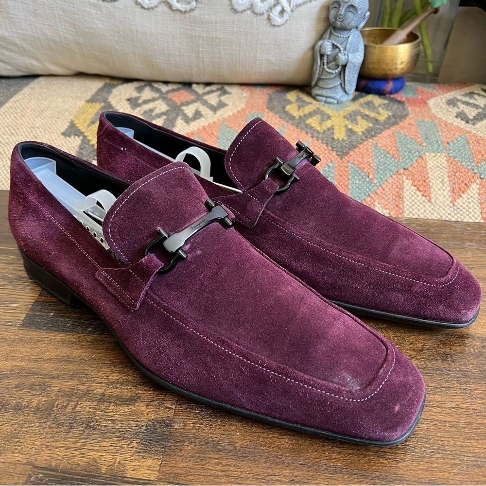 Salvatore Ferragamo Men's Burgundy Suede Bit Loafers